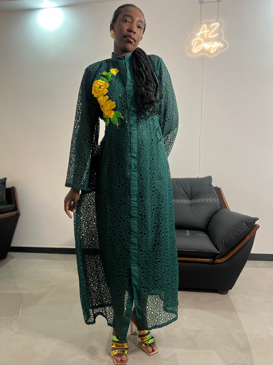 Costume traditionnel africain, robe dentelle verte