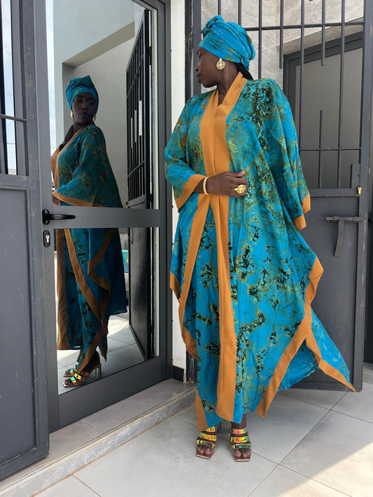 Costume traditionnel africain, boubou bleu / jaune