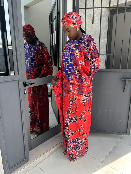 Costume traditionnel africain, boubou rouge / violet
