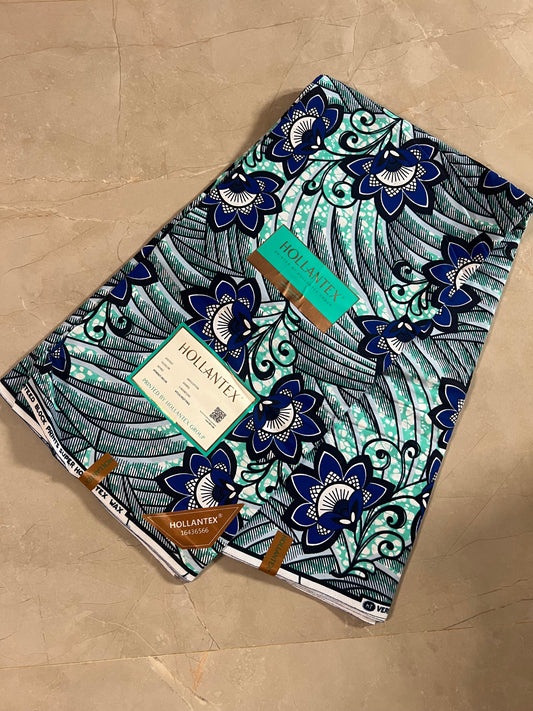 Tissu africain WAX 6 yards vert / bleu